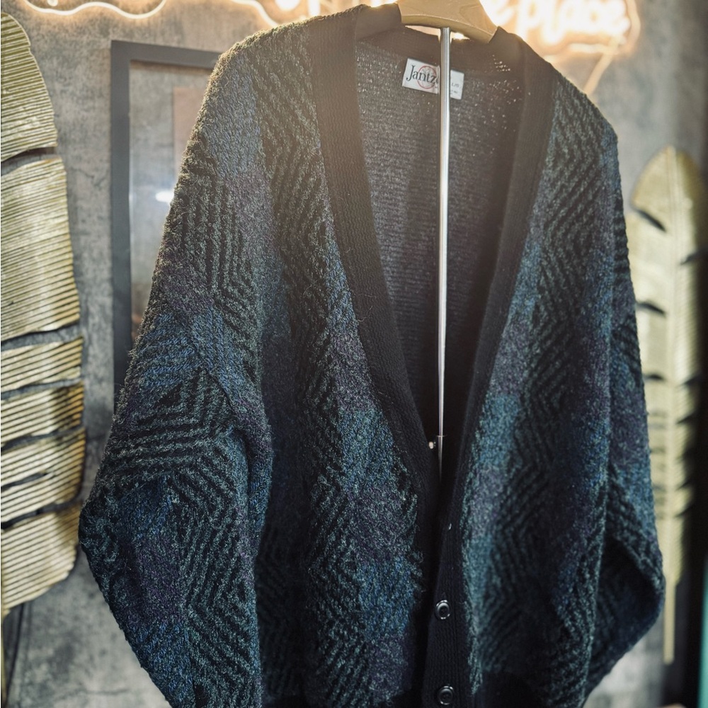 Jantzen Black and Blue Unisex Cardigan Sweater